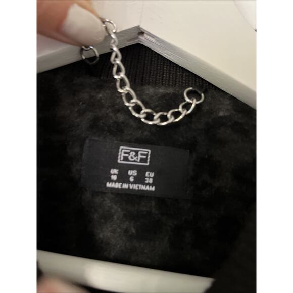 F&F Women’s Full Zip Jacket Black Gray Leopard Print Fleece Coat Size US 6 Lined - Picture 2 of 16